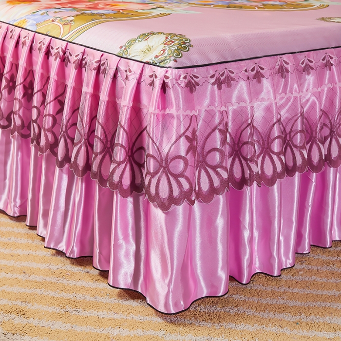 91家纺网 家纺一手货源 找家纺 艾裙海 2025新款冰丝凉席三件套系列-床裙款 花开烂漫-粉