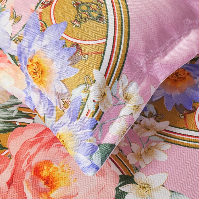 91家纺网 家纺一手货源 找家纺 艾裙海 2025新款冰丝凉席三件套系列-床裙款 花开烂漫-粉