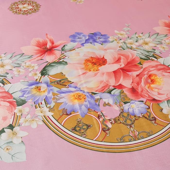 91家纺网 家纺一手货源 找家纺 艾裙海 2025新款冰丝凉席三件套系列-床裙款 花开烂漫-粉