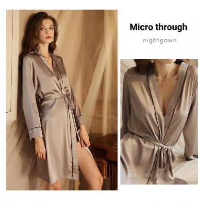 91家纺网 家纺一手货源 找家纺 （总）洛兰沙 夏季新款女士酒店性感开衫睡袍高端轻奢仿真丝面料睡衣家居服