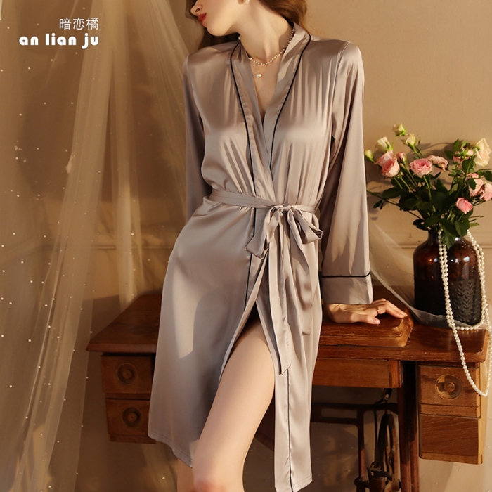 91家纺网 家纺一手货源 找家纺 （总）洛兰沙 夏季新款女士酒店性感开衫睡袍高端轻奢仿真丝面料睡衣家居服