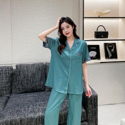 91家纺网 家纺一手货源 找家纺 （总）洛兰沙 夏季冰凉睡衣情侣款冰丝丝绸可外穿居家服套装女厂家直销