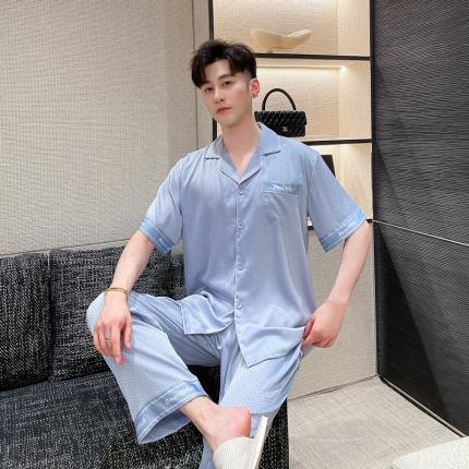 91家纺网 家纺一手货源 找家纺 （总）洛兰沙 夏季冰凉睡衣情侣款冰丝丝绸可外穿居家服套装女厂家直销