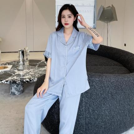 91家纺网 家纺一手货源 找家纺 （总）洛兰沙 夏季冰凉睡衣情侣款冰丝丝绸可外穿居家服套装女厂家直销