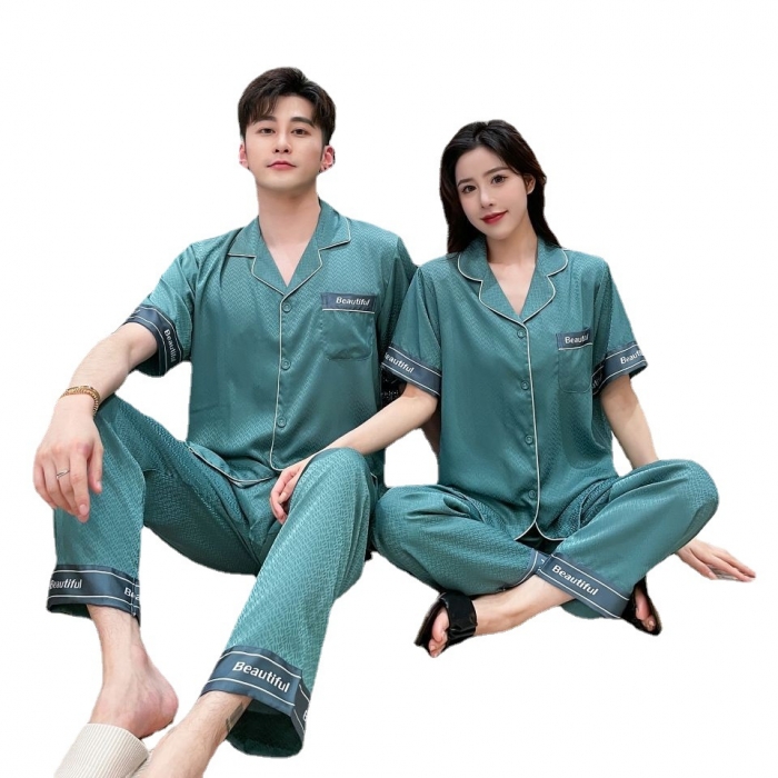 91家纺网 家纺一手货源 找家纺 （总）洛兰沙 夏季冰凉睡衣情侣款冰丝丝绸可外穿居家服套装女厂家直销