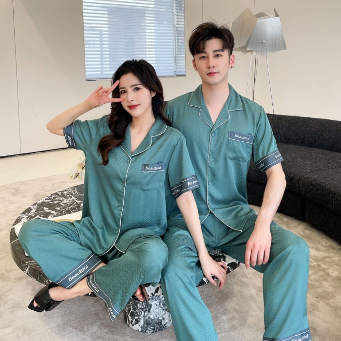 91家纺网 家纺一手货源 找家纺 （总）洛兰沙 夏季冰凉睡衣情侣款冰丝丝绸可外穿居家服套装女厂家直销