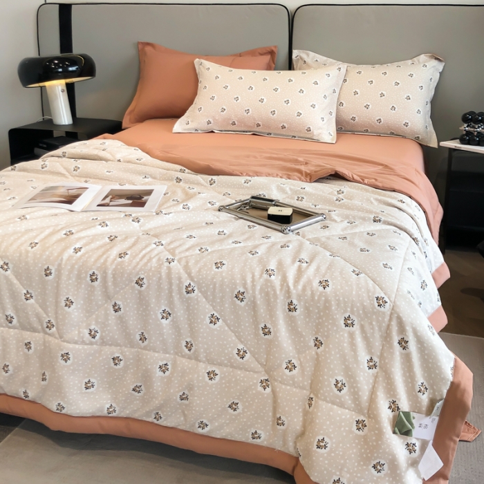 91家纺网 家纺一手货源 找家纺 帕拉美拉 2025新款水洗棉麻双层纱大豆夏被 春意盎然-桔