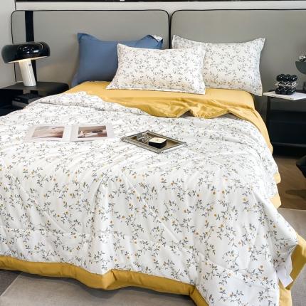 91家纺网 家纺一手货源 找家纺 帕拉美拉 2025新款水洗棉麻双层纱大豆夏被 静香-黄