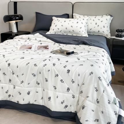 91家纺网 家纺一手货源 找家纺 帕拉美拉 2025新款水洗棉麻双层纱大豆夏被 铃兰-灰