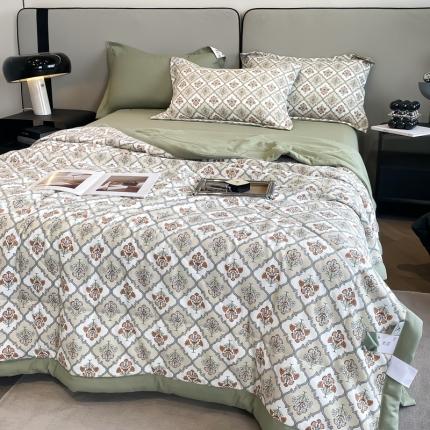 91家纺网 家纺一手货源 找家纺 帕拉美拉 2025新款水洗棉麻双层纱大豆夏被 绿野