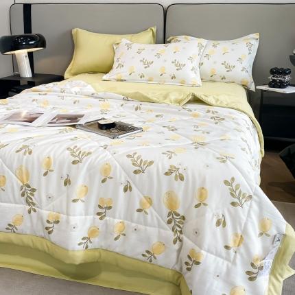 91家纺网 家纺一手货源 找家纺 帕拉美拉 2025新款水洗棉麻双层纱大豆夏被 秘语-黄