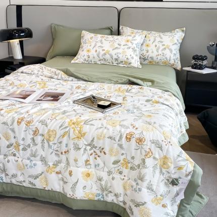 91家纺网 家纺一手货源 找家纺 帕拉美拉 2025新款水洗棉麻双层纱大豆夏被 陌上花开