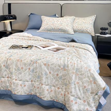 91家纺网 家纺一手货源 找家纺 帕拉美拉 2025新款水洗棉麻双层纱大豆夏被 浅忆-粉