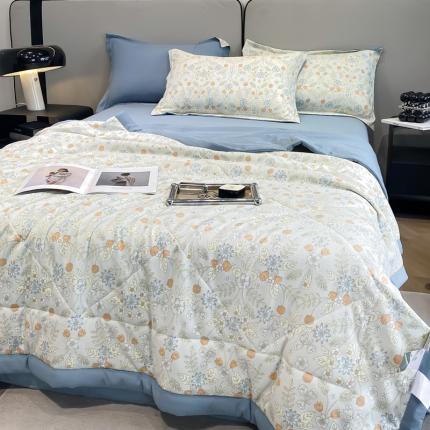 91家纺网 家纺一手货源 找家纺 帕拉美拉 2025新款水洗棉麻双层纱大豆夏被 浅忆-灰