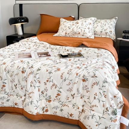 91家纺网 家纺一手货源 找家纺 帕拉美拉 2025新款水洗棉麻双层纱大豆夏被 夕颜-桔