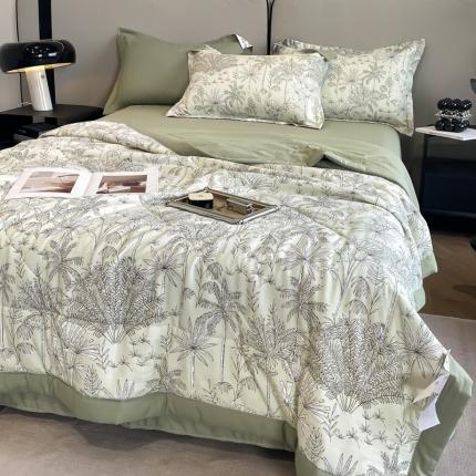 91家纺网 家纺一手货源 找家纺 帕拉美拉 2025新款水洗棉麻双层纱大豆夏被 椰林