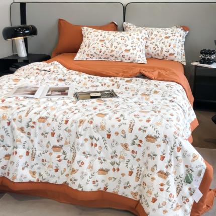 91家纺网 家纺一手货源 找家纺 帕拉美拉 2025新款水洗棉麻双层纱大豆夏被 庄园