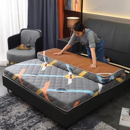 91家纺网 家纺一手货源 找家纺 张先生家纺 2023新款印花大床双面藤席+床垫 拼小圈