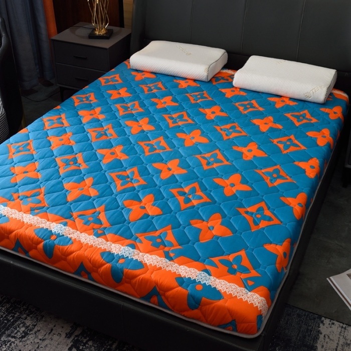 91家纺网 家纺一手货源 找家纺 张先生家纺 2023新款印花大床双面藤席+床垫 蜜橙