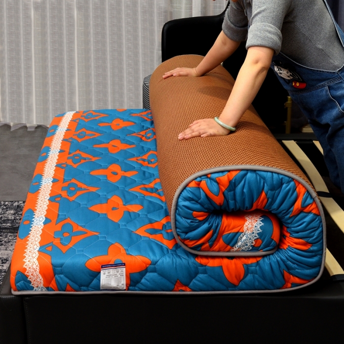 91家纺网 家纺一手货源 找家纺 张先生家纺 2023新款印花大床双面藤席+床垫 蜜橙