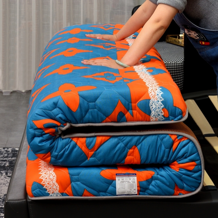 91家纺网 家纺一手货源 找家纺 张先生家纺 2023新款印花大床双面藤席+床垫 蜜橙