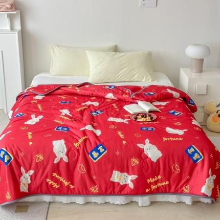 91家纺网 家纺一手货源 找家纺 灰鲸 2025新款 A类针织棉夏被 暴富兔