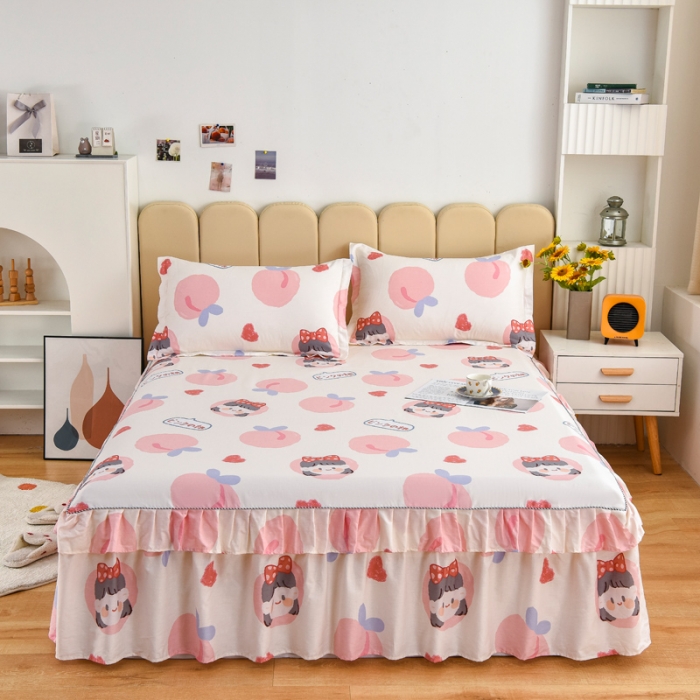 91家纺网 家纺一手货源 找家纺 名优  2023新款13070韩版床裙四件套 白桃公主