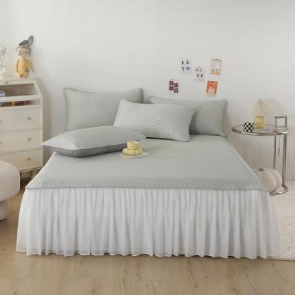 91家纺网 家纺一手货源 找家纺 能好家纺 2024新款冰豆豆凉感豆豆三件套花边凉席款 雪纺 绿