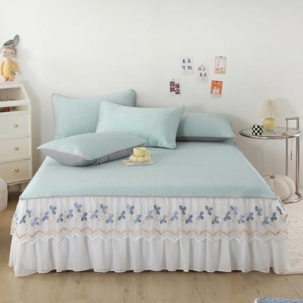 91家纺网 家纺一手货源 找家纺 能好家纺 2024新款600克全PE材质3D冰豆豆绣花床裙款 绣花 绿