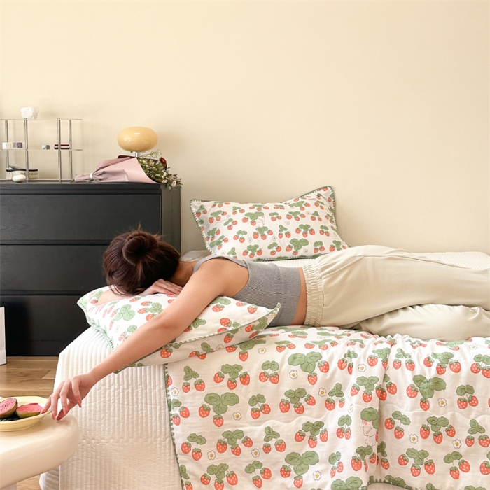 91家纺网 家纺一手货源 找家纺 洋铭区  2023双层纱夏被 小红莓