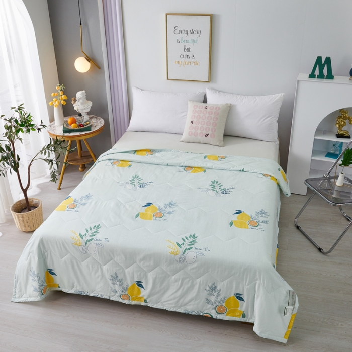 91家纺网 家纺一手货源 找家纺 欧雅搁2025新款水洗棉夏被跑量夏凉被空调被夏日柠檬