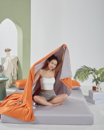 91家纺网 家纺一手货源 找家纺 壹张床2025新款水洗天丝夏被夏凉被空调被四件套 活力橙