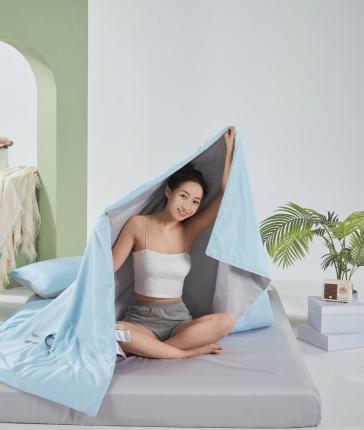 91家纺网 家纺一手货源 找家纺 壹张床2025新款水洗天丝夏被夏凉被空调被四件套 海水蓝