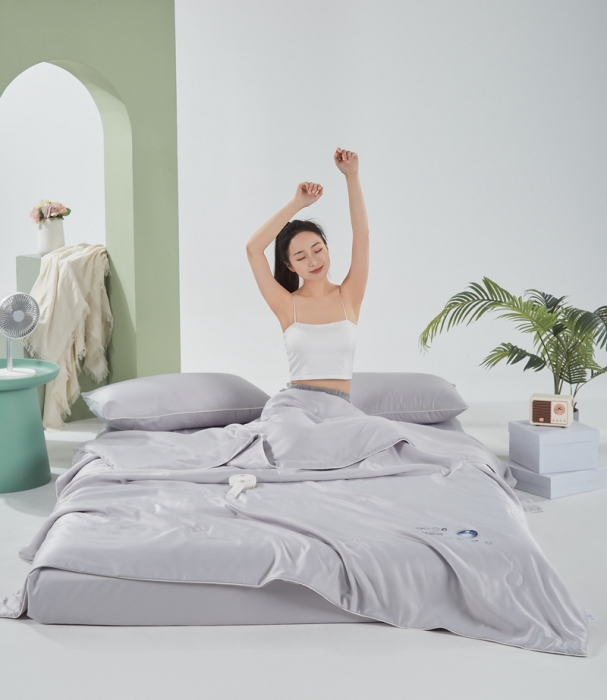 91家纺网 家纺一手货源 找家纺 壹张床2025新款水洗天丝夏被夏凉被空调被四件套 冰川银