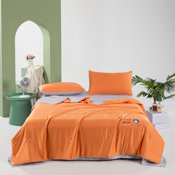 91家纺网 家纺一手货源 找家纺 壹张床2025新款水洗天丝夏被夏凉被空调被四件套 活力橙
