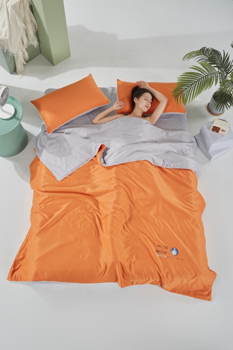 91家纺网 家纺一手货源 找家纺 壹张床2025新款水洗天丝夏被夏凉被空调被四件套 活力橙