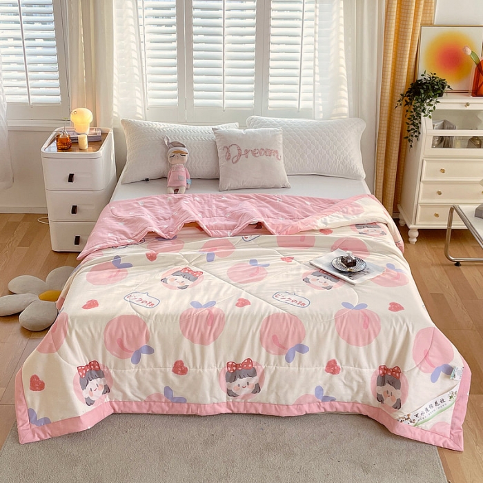 91家纺网 家纺一手货源 找家纺 眠优居 2023新款全棉棉花印花夏被 白桃公主