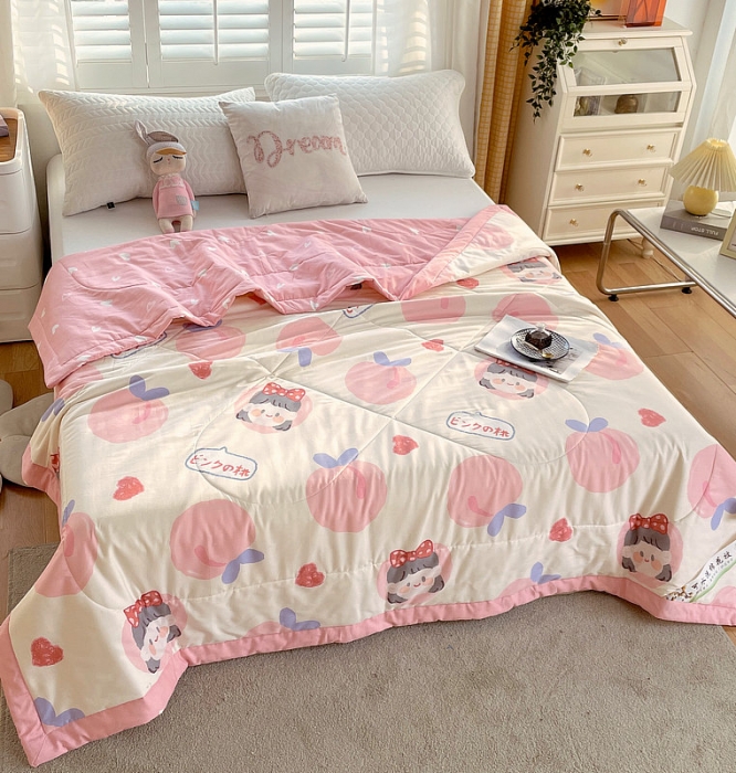 91家纺网 家纺一手货源 找家纺 眠优居 2023新款全棉棉花印花夏被 白桃公主