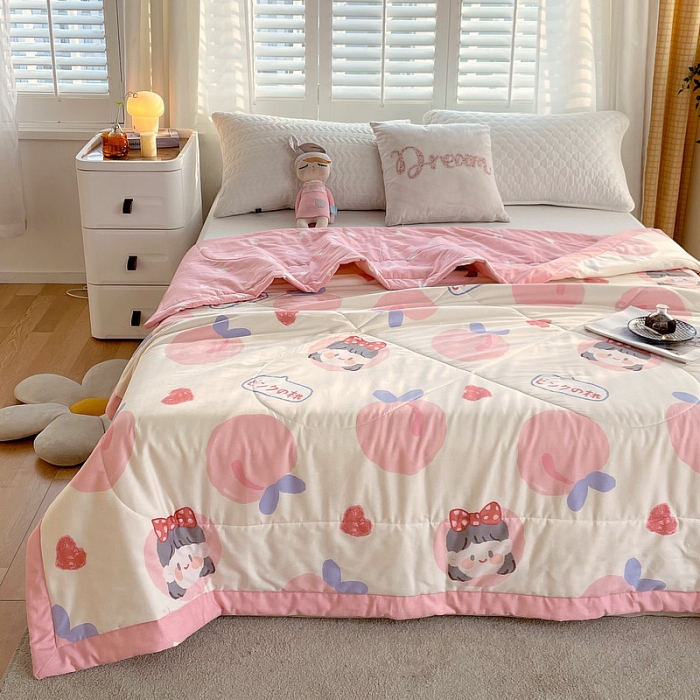 91家纺网 家纺一手货源 找家纺 眠优居 2023新款全棉棉花印花夏被 白桃公主