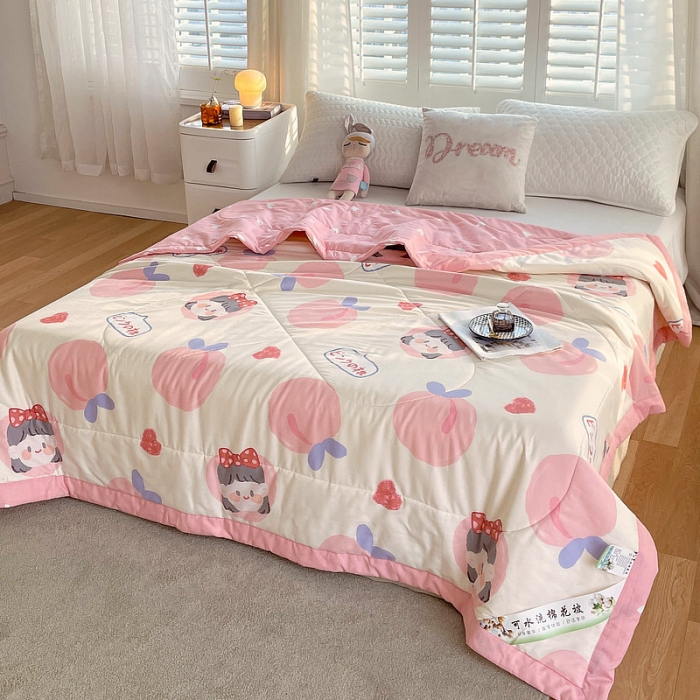 91家纺网 家纺一手货源 找家纺 眠优居 2023新款全棉棉花印花夏被 白桃公主