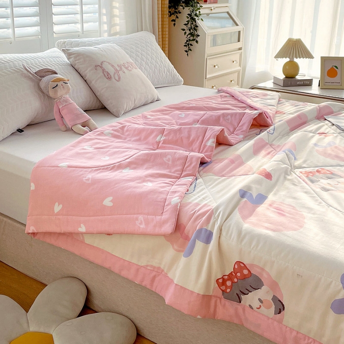 91家纺网 家纺一手货源 找家纺 眠优居 2023新款全棉棉花印花夏被 白桃公主