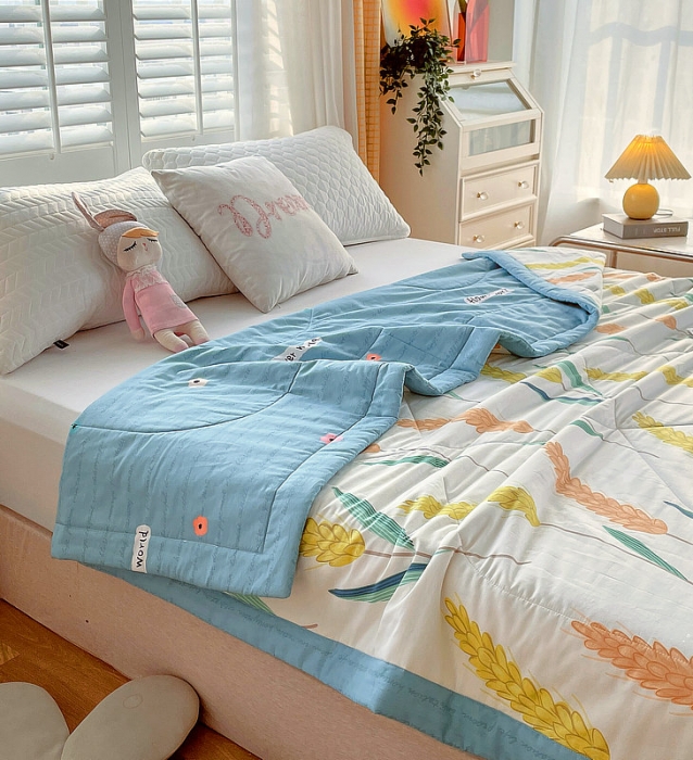 91家纺网 家纺一手货源 找家纺 眠优居 2023新款全棉棉花印花夏被 麦香米