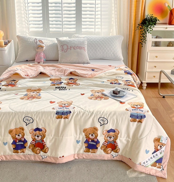 91家纺网 家纺一手货源 找家纺 眠优居 2023新款全棉棉花印花夏被 小熊故事