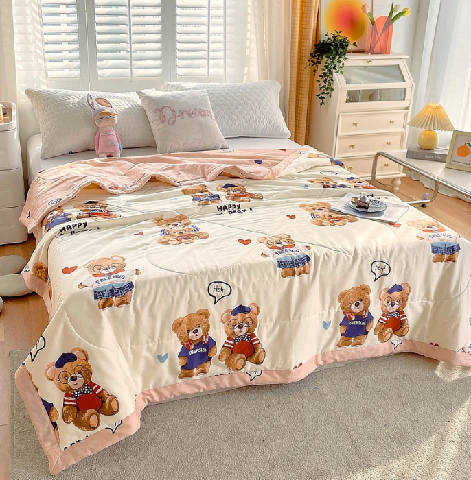 91家纺网 家纺一手货源 找家纺 眠优居 2023新款全棉棉花印花夏被 小熊故事