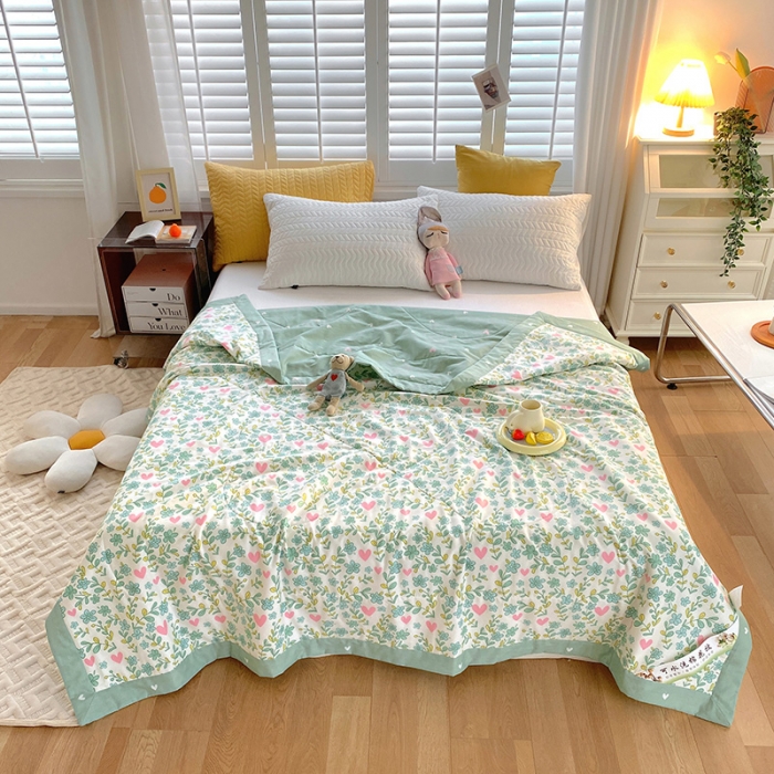 91家纺网 家纺一手货源 找家纺 眠优居 2023新款全棉棉花印花夏被 心动甜心-绿