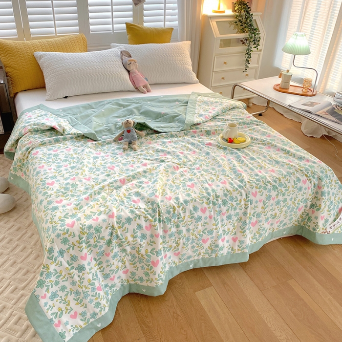 91家纺网 家纺一手货源 找家纺 眠优居 2023新款全棉棉花印花夏被 心动甜心-绿