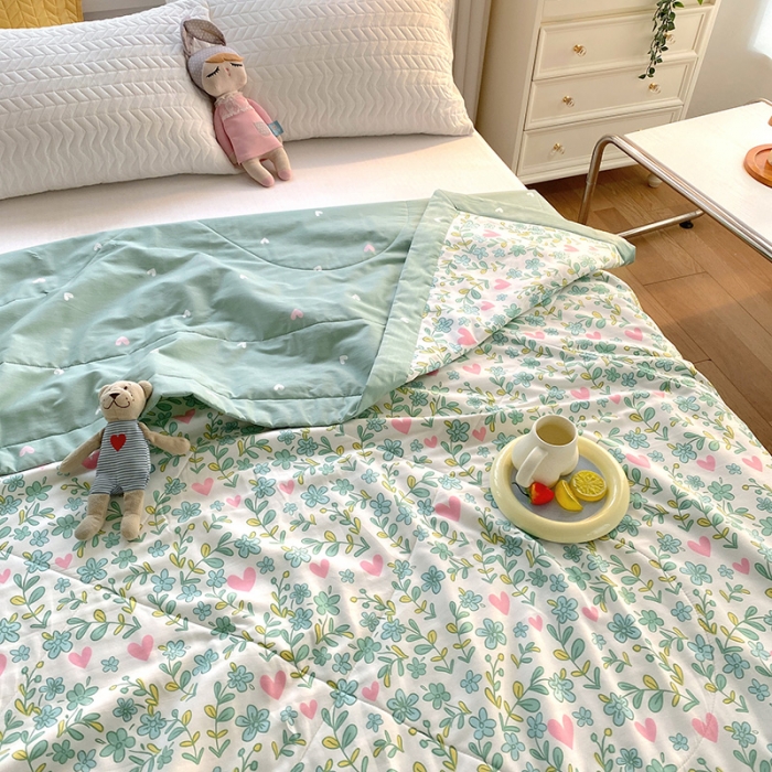 91家纺网 家纺一手货源 找家纺 眠优居 2023新款全棉棉花印花夏被 心动甜心-绿