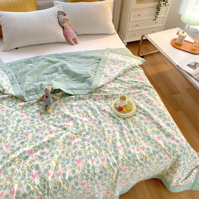 91家纺网 家纺一手货源 找家纺 眠优居 2023新款全棉棉花印花夏被 心动甜心-绿