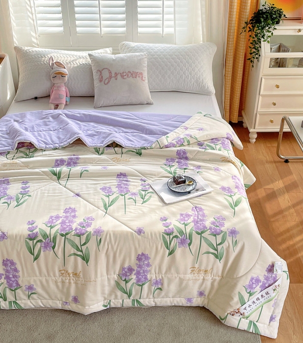 91家纺网 家纺一手货源 找家纺 眠优居 2023新款全棉棉花印花夏被 薰衣草
