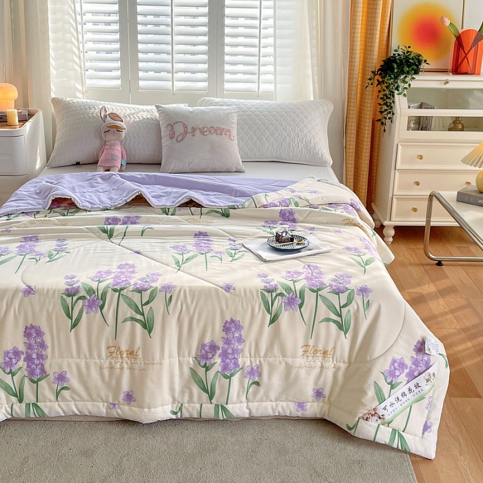 91家纺网 家纺一手货源 找家纺 眠优居 2023新款全棉棉花印花夏被 薰衣草